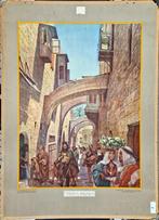 Straat in Jeruzalem / L. Blum, figuren door C. Jetses?, Antiek en Kunst, Antiek | Schoolplaten, Ophalen