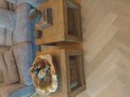 grof houten salontafeltjes/tafel met  manden stoer sober, Huis en Inrichting, Robuust stoer sober, 100 tot 150 cm, Zo goed als nieuw