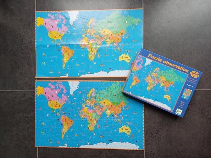 Djeco puzzel wereldkaart, 200 stukjes; compleet + nieuwstaat, Kinderen en Baby's, Speelgoed | Kinderpuzzels, Zo goed als nieuw