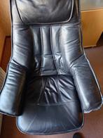 Leren Fauteuil met voetsteun, Ophalen, Gebruikt, 75 tot 100 cm, Hout