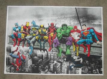 Superhelden boven wolkenkrabbers Poster beschikbaar voor biedingen