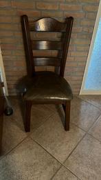 4 Eiken Stoelen met Leren Zitting, Huis en Inrichting, Stoelen, Ophalen, Gebruikt, Bruin, Vier