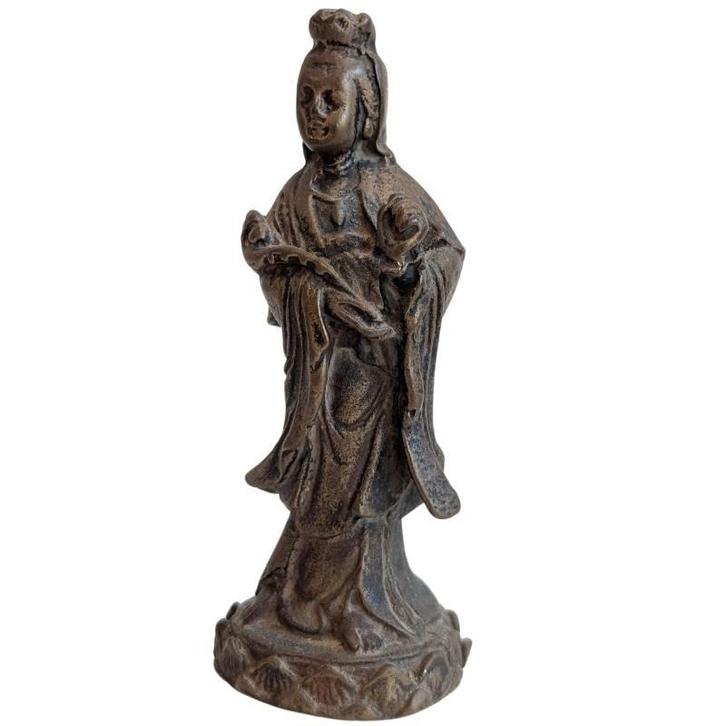 Oud Chinees bronzen beeld van Guanyin (Avalokiteshvara), Huis en Inrichting, Woonaccessoires | Boeddhabeelden, Gebruikt, Ophalen of Verzenden