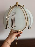 Vintage nachtlamp messing & matglas – retro jaren 70 stijl, Ophalen, Zo goed als nieuw
