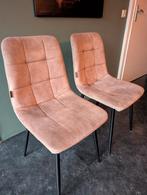 4 stoffen fluweel eetkamerstoelen, Huis en Inrichting, Stoelen, Ophalen, Bruin, Zo goed als nieuw, Metaal