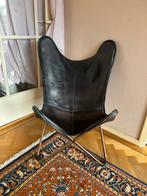 Lederen Vlinderstoel met brons gekleurde Frame, Huis en Inrichting, Stoelen, Ophalen, Gebruikt, Zwart, Leer
