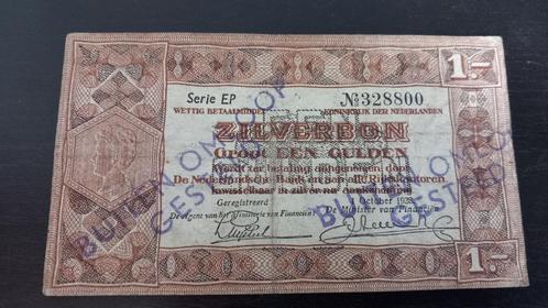 1 gulden zilverbon october 1938 buiten omloop gesteld, Postzegels en Munten, Bankbiljetten | Nederland, Los biljet, 1 gulden, Verzenden