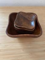 Midcentury Houten snackschaal met kleine schaaltjes, Overige materialen, Ophalen of Verzenden, Overige stijlen, Schaal of Schalen