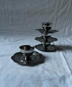 Set van 4 sierlijke vintage RVS eierdopjes op schotel, Ophalen, Overige materialen, Overige stijlen, Overige typen