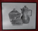 Schilderij, stilleven houtskool, incl. lijst gespiegeld glas, Ophalen, 50 tot 75 cm, Schilderij, Minder dan 50 cm