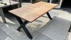 Teak tafel 200 x 100 x 80 met stalen X-poten, Huis en Inrichting, Tafels | Eettafels, Ophalen, 200 cm of meer, 50 tot 100 cm, Zo goed als nieuw