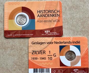 80 jaar WOII 1/10e Gulden Ned-Indië 1942S  in KNM coincard beschikbaar voor biedingen