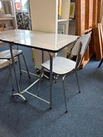 Retro Formica Inklaptafel met Stoelen, Gebruikt, Jaren 60, Tot twee personen, Metaal