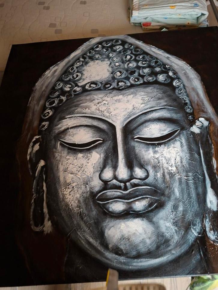 Boeddha (1meter bij1) dame (83 bij83)bloem (38-30), Antiek en Kunst, Kunst | Schilderijen | Klassiek, Ophalen of Verzenden