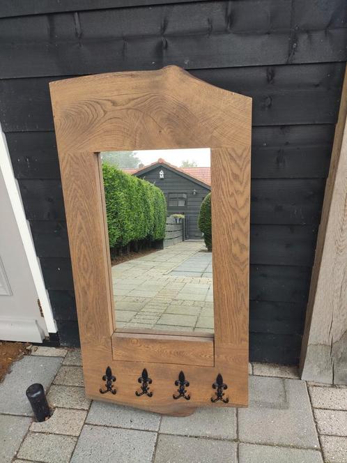 Eikenhouten spiegel + kapstop (handgemaakt), Huis en Inrichting, Woonaccessoires | Spiegels, Gebruikt, 50 tot 75 cm, 100 tot 150 cm