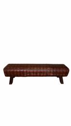 Vintage leren bankje (bruin/cognac, 148cm), Huis en Inrichting, Ophalen, Gebruikt, Rechthoekig, 125 cm of meer