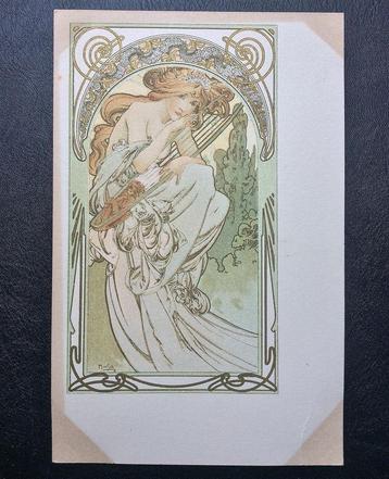 Alphonse Mucha Originele Briefkaart the Arts Music beschikbaar voor biedingen