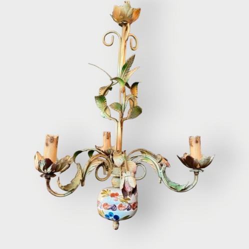 Italiaanse Mid Century Kroonluchter, Huis en Inrichting, Lampen | Kroonluchters, Gebruikt, Glas, Metaal, Ophalen of Verzenden