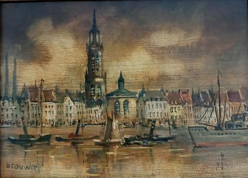 Schilderij van een stadsgezicht aan water van Anton Brouwer, Antiek en Kunst, Kunst | Schilderijen | Klassiek, Ophalen