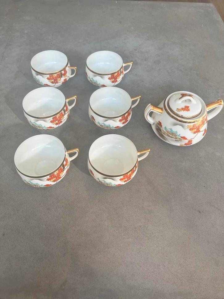 Antiek Japans Theeservies - Theepot & 6 Kopjes - Compleet Se, Antiek en Kunst, Antiek | Servies compleet, Ophalen of Verzenden