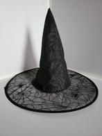 Zwarte halloween heksenhoed met spinnen en glitter, Ophalen of Verzenden, Nieuw, Hoed of Pruik, Halloween of Griezel