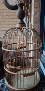 Antiek koperen vogelkooi. 63 cm en doorsnede 30 cm met ophan, Ophalen, Metaal, Vogelkooi