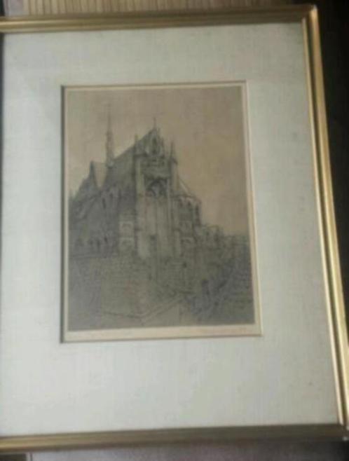 Bijzondere ets Hooglandse kerk leiden Fons van de Velde, Antiek en Kunst, Kunst | Etsen en Gravures, Ophalen