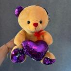Knuffelbeer met paars glitterhart, Ophalen of Verzenden, Zo goed als nieuw, Beer