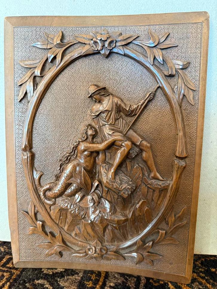 Antiek hoog kwalitatief houtsnijwerk Neptunus Zeemeermin, Antiek en Kunst, Kunst | Beelden en Houtsnijwerken, Ophalen of Verzenden