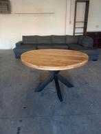 Mango houten ronde eettafel 130cm met 5 luxe stoelen, Huis en Inrichting, Stoelen, ., Ophalen of Verzenden, Zo goed als nieuw