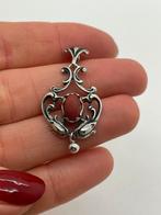 A84 Prachtige zilveren hanger bloedkoraal, Sieraden, Tassen en Uiterlijk, Antieke sieraden, Ophalen of Verzenden, Zilver, Ketting