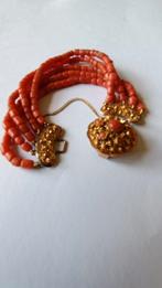 Oude/antiekearmband Bloedkoraal Gouden Slot, 14 kort, Sieraden, Tassen en Uiterlijk, Broches, Ophalen of Verzenden, Gebruikt, Goud