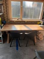 Massief houten tafel met 4x kuipstoelen, Tuin en Terras, Tuintafels, Ophalen