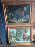 Twee ingelijste platen met Middeleeuwse voorstelling, Ophalen of Verzenden