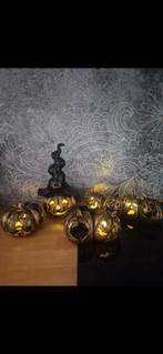 Set goud/brons verlichte stenen Halloween pompoenen, Ophalen of Verzenden, Zo goed als nieuw, Versiering, Halloween of Griezel
