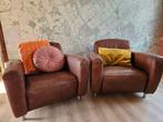 GRATIS Vintage Lederen Fauteuils - Set van 2 leren stoelen, Ophalen, Gebruikt, Vintage, 75 tot 100 cm