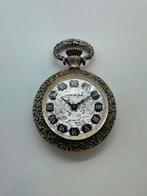 Prisma zilver 925 zakhorloge emaille achterkant, Sieraden, Tassen en Uiterlijk, Horloges | Antiek, Overige merken, Zakhorloge