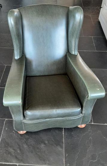 Vintage leren feauteuil groen beschikbaar voor biedingen
