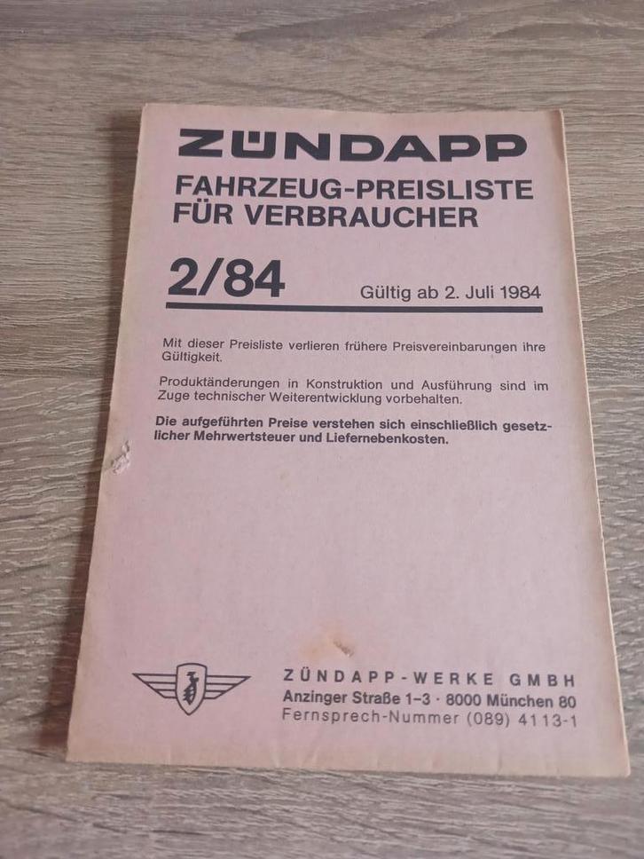 Zundapp prijslijst Duits 2/84, Fietsen en Brommers, Handleidingen en Instructieboekjes, Zo goed als nieuw, Verzenden