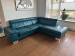 Petrol lederen hoekbank, Huis en Inrichting, Ophalen, Gebruikt, Leer, Modern
