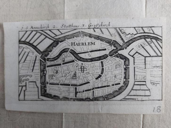 7 / Zeldzame plattegrond Haarlem Gravure uit 1691, Antiek en Kunst, Kunst | Etsen en Gravures, Ophalen of Verzenden
