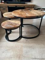 Mangohout salontafel set, Ophalen, Rond, 50 tot 100 cm, Zo goed als nieuw