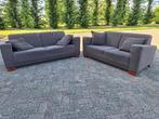 1 of 2 Bruine bankstellen / banken set in stof bruin, Hout, Gebruikt, 150 tot 200 cm, 75 tot 100 cm