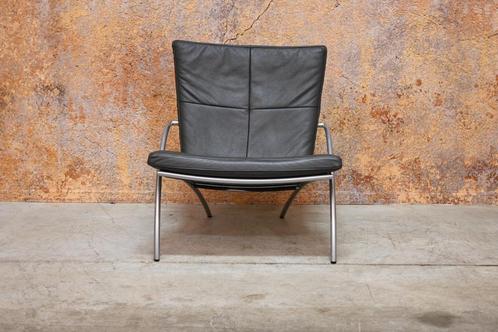 ZGAN!donkergrijze leren Harvink Uncle Sam design fauteuil, Huis en Inrichting, Fauteuils, Zo goed als nieuw, Leer, Metaal, 50 tot 75 cm