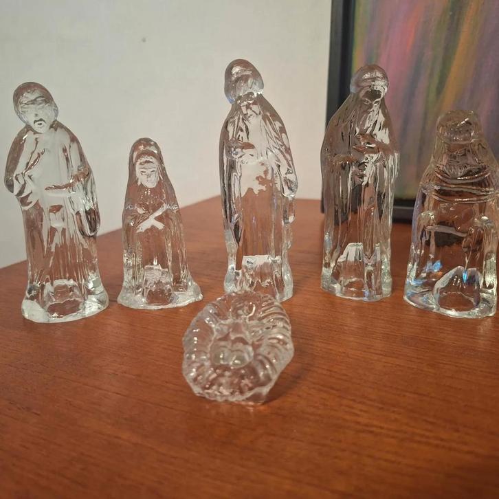 Vintage Glazen Kerststal Set, Antiek en Kunst, Antiek | Glas en Kristal, Ophalen of Verzenden