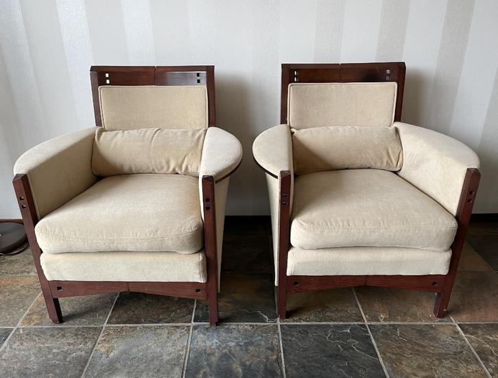 MOETEN NU WEG Giorgetti fauteuils T.E.A.B!!!, Huis en Inrichting, Fauteuils, Gebruikt, Hout, Stof, 50 tot 75 cm, Minder dan 75 cm