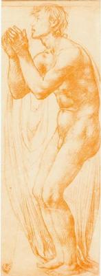 Print naar tekening van een naakte smekende man, Italië, Antiek en Kunst, Verzenden
