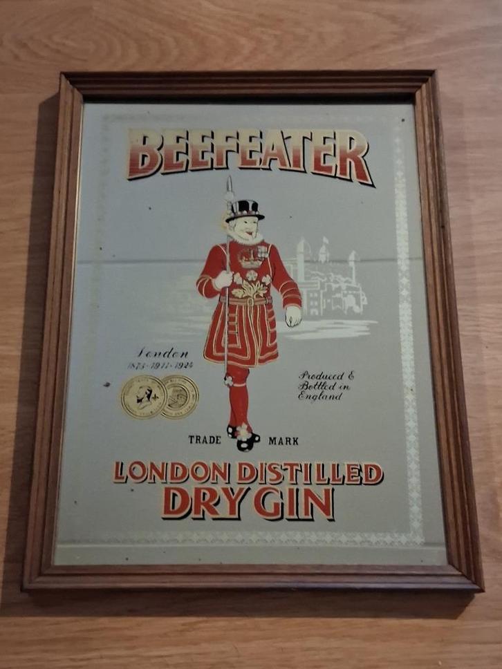 Vintage Spiegel Beefeater, Huis en Inrichting, Woonaccessoires | Spiegels, Gebruikt, Minder dan 50 cm, Minder dan 100 cm, Rechthoekig