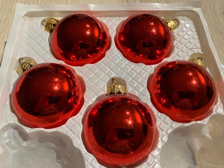 5 * Glazen Kerstballen in Rood 6 cm, Diversen, Kerst, Zo goed als nieuw, Ophalen of Verzenden