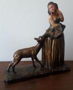 MOOI MEISJE MET HERTJE🦌GIPS⚘GROOT ANTIEK BEELD🦌ART NOUVEAU, Ophalen of Verzenden